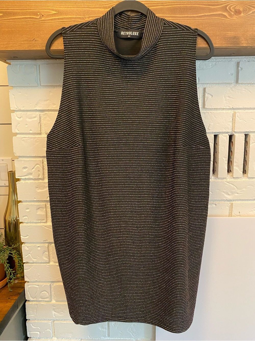 🇨🇦 Retroluxe Made in Canada Black Metallic Stripe Mock Neck Top Size 2X Evening